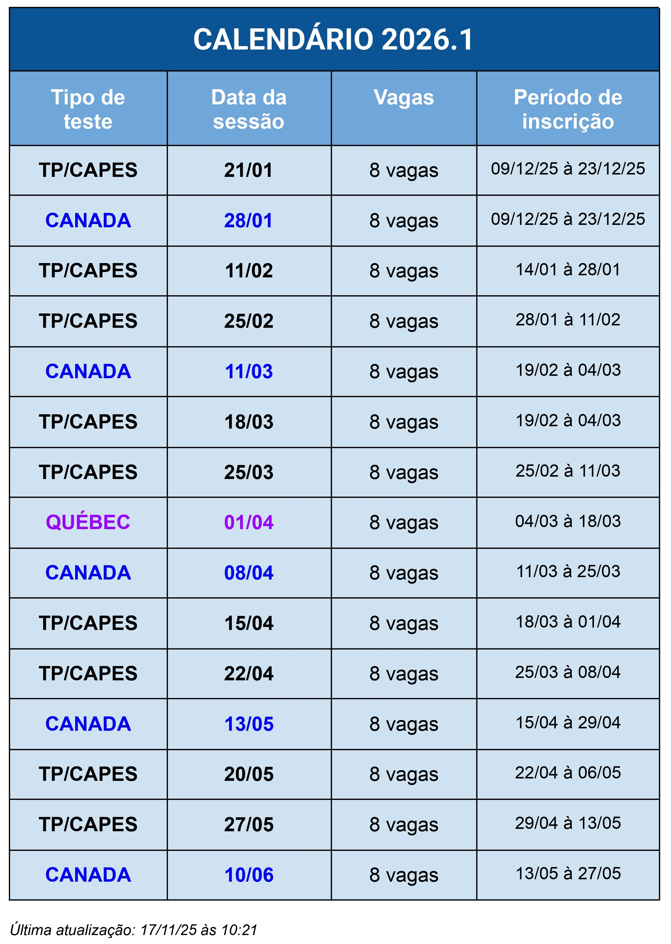 CALENDÁRIO tcf 2026.1